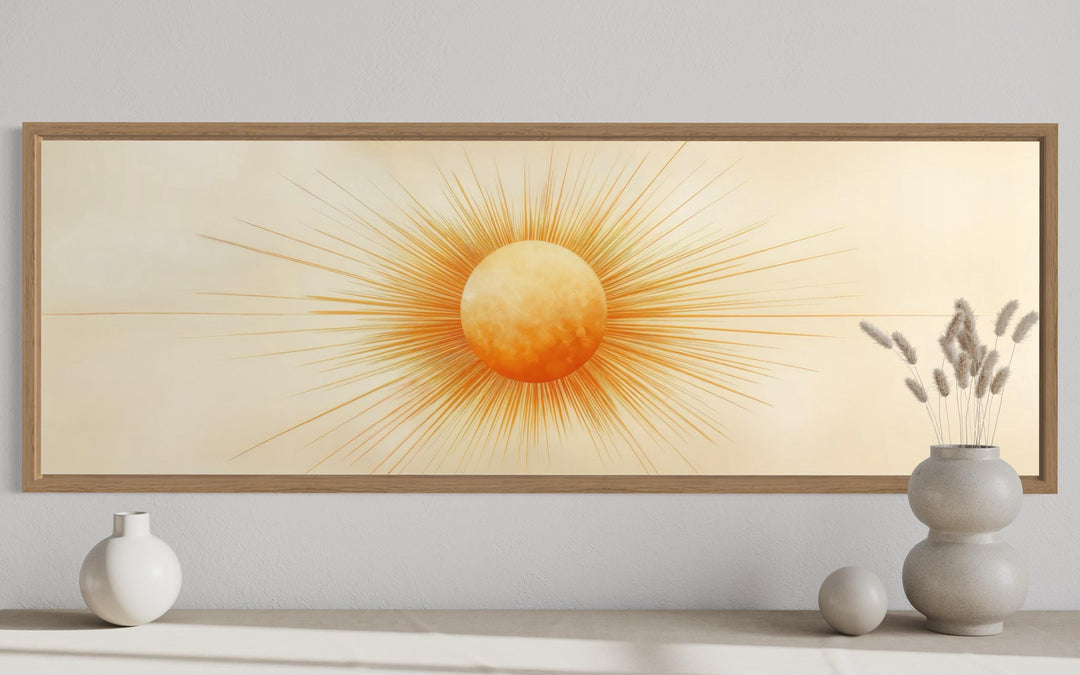 Golden Neutral Sun Long Horizontal Celestial Canvas Wall Art