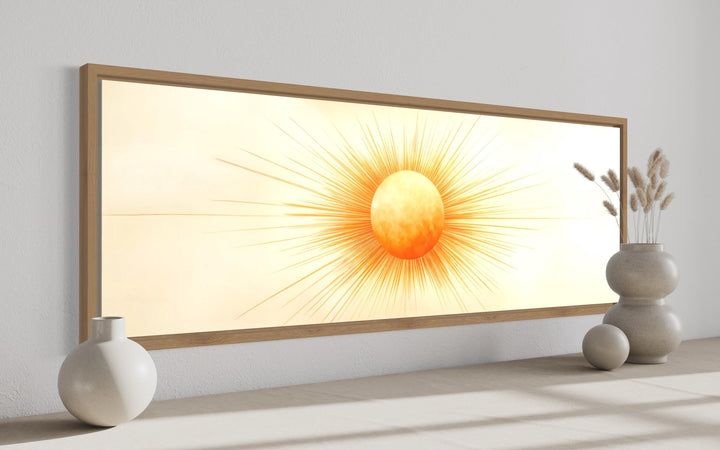Golden Neutral Sun Long Horizontal Celestial Canvas Wall Art