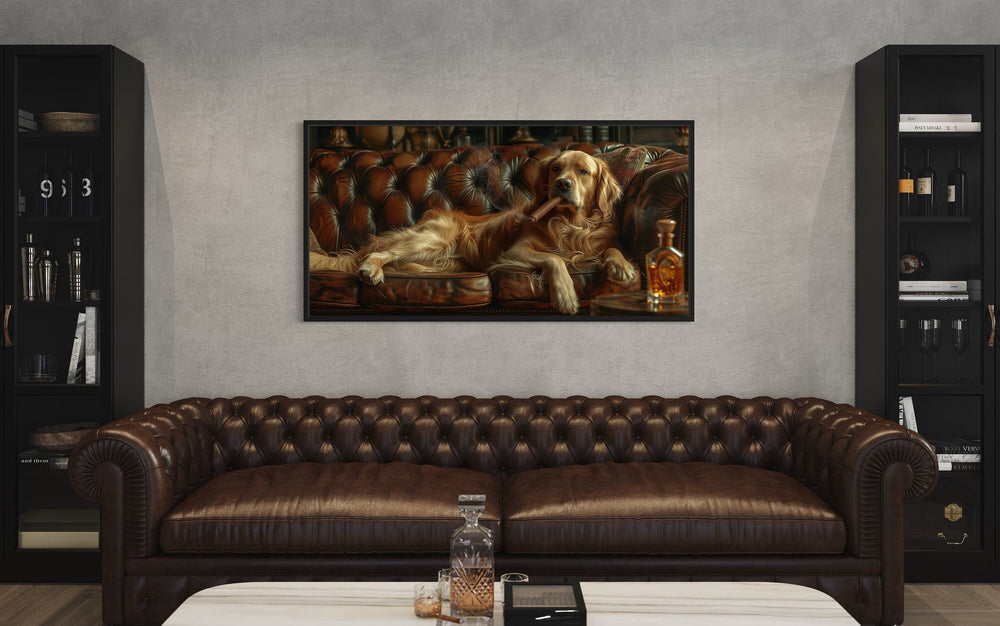 Golden Retriever Wall Art – Funny Dog Canvas Print | Whiskey Drinking Decor