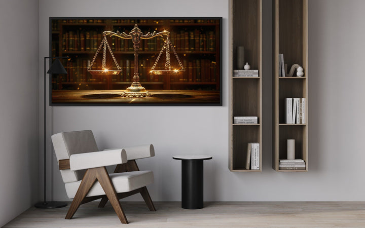 Golden Scales of Justice Framed Canvas Wall Art For Law Office