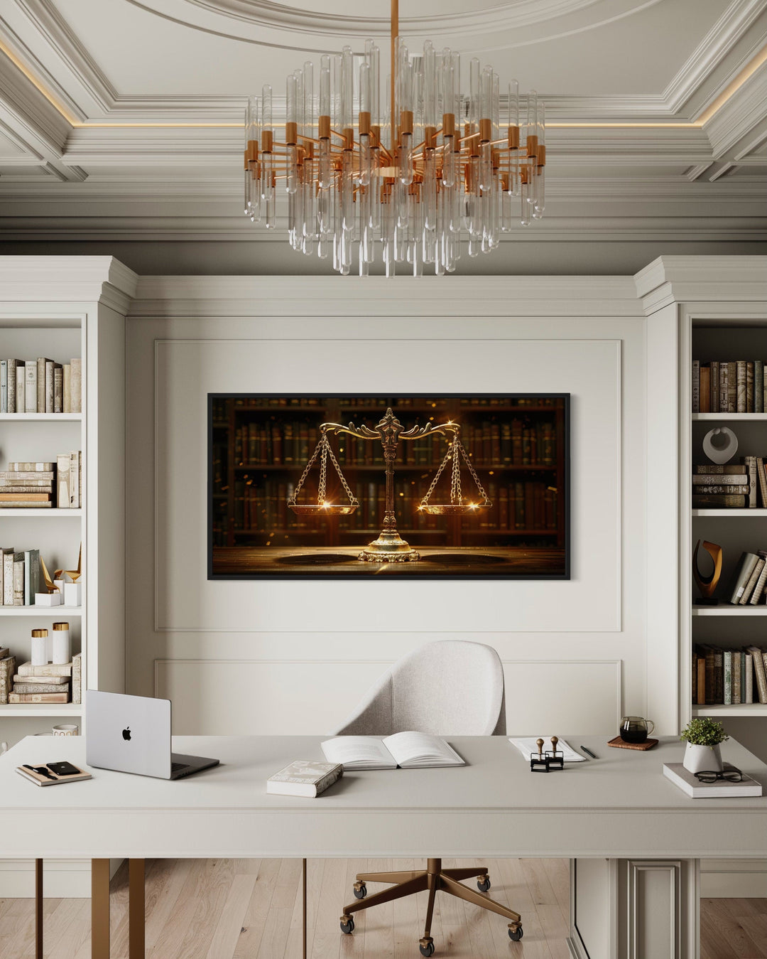 Golden Scales of Justice Framed Canvas Wall Art For Law Office