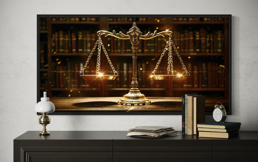 Golden Scales of Justice Framed Canvas Wall Art For Law Office