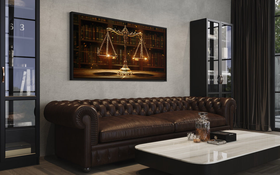 Golden Scales of Justice Framed Canvas Wall Art For Law Office