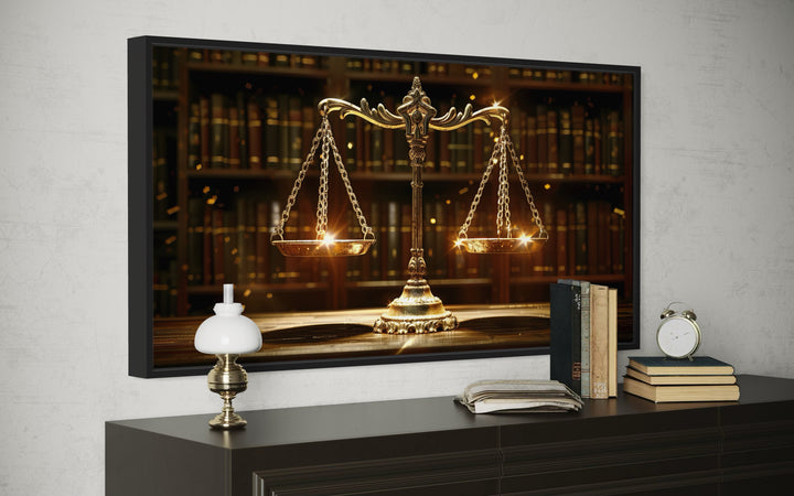 Golden Scales of Justice Framed Canvas Wall Art For Law Office