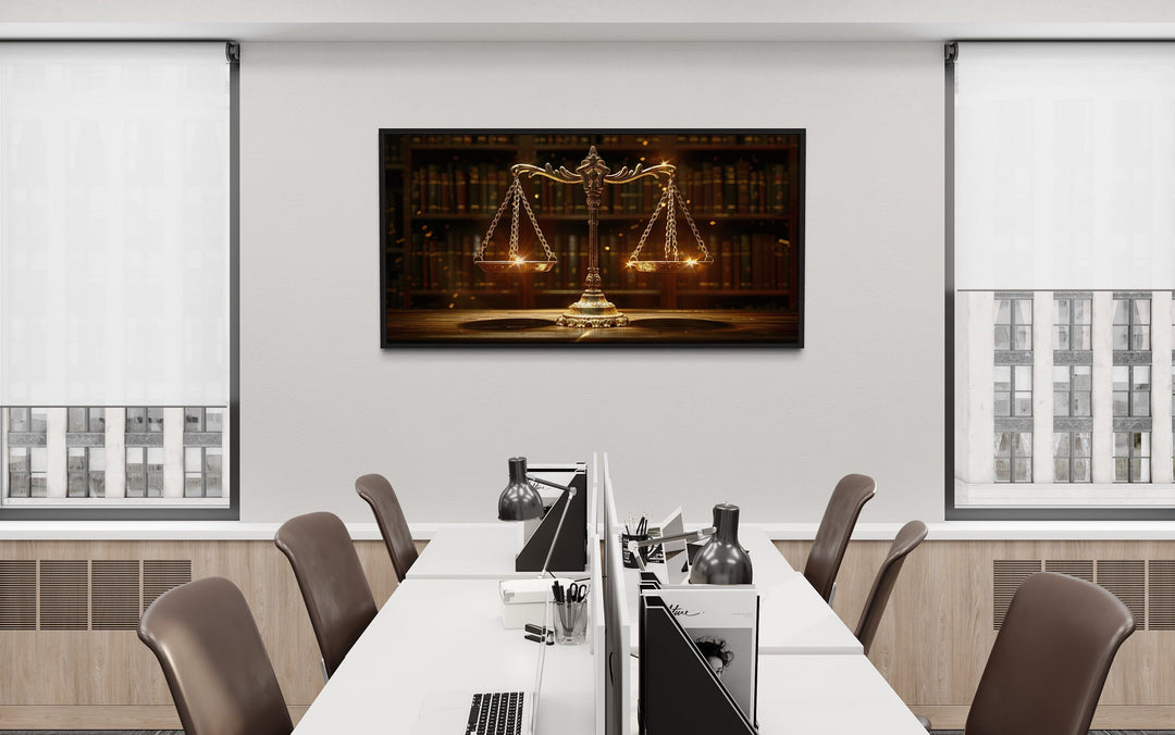 Golden Scales of Justice Framed Canvas Wall Art For Law Office