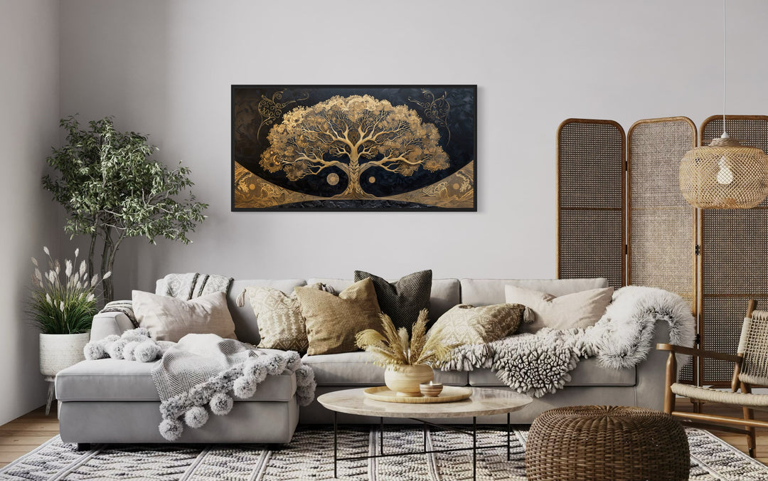 Golden Tree of Life on Black Background Canvas Wall Art