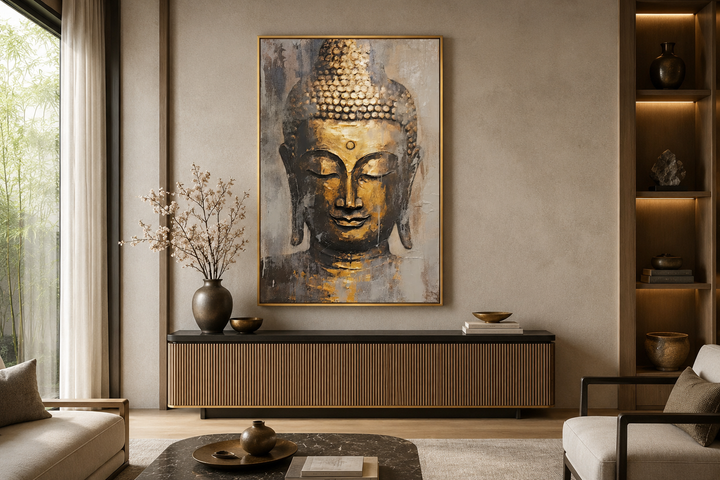 Golden Buddha Indian Framed Canvas Wall Art