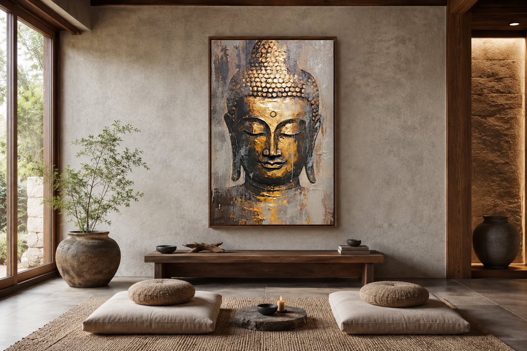 Golden Buddha Indian Framed Canvas Wall Art