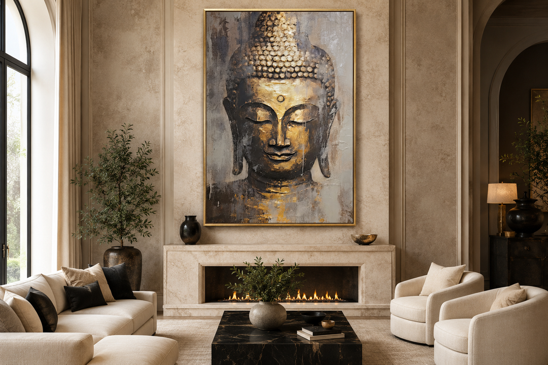 Golden Buddha Indian Framed Canvas Wall Art