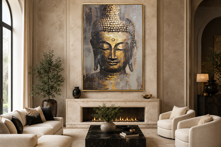Golden Buddha Indian Framed Canvas Wall Art