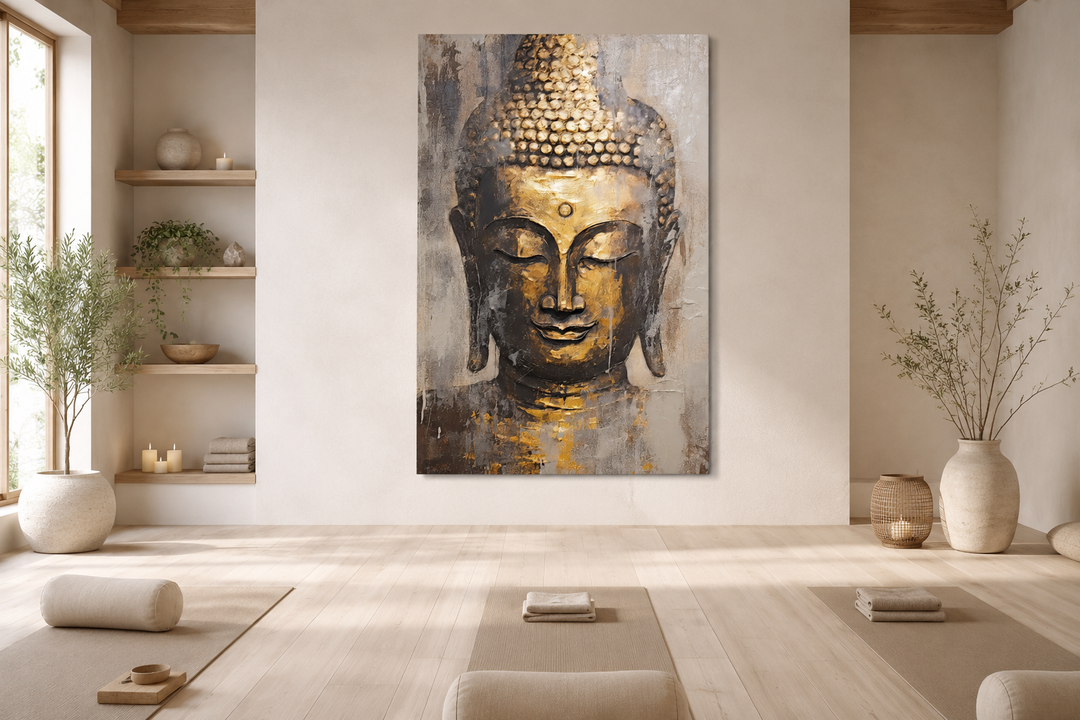 Golden Buddha Indian Framed Canvas Wall Art