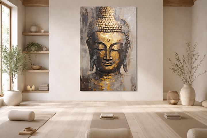 Golden Buddha Indian Framed Canvas Wall Art