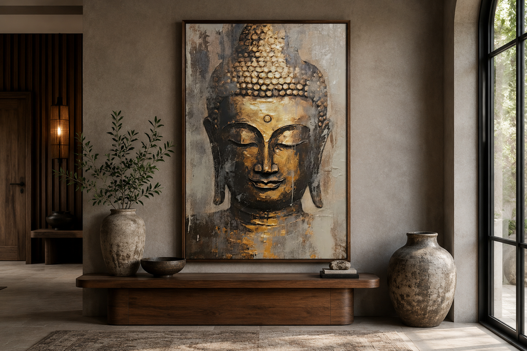 Golden Buddha Indian Framed Canvas Wall Art
