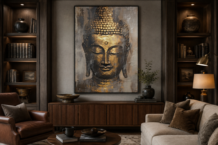 Golden Buddha Indian Framed Canvas Wall Art