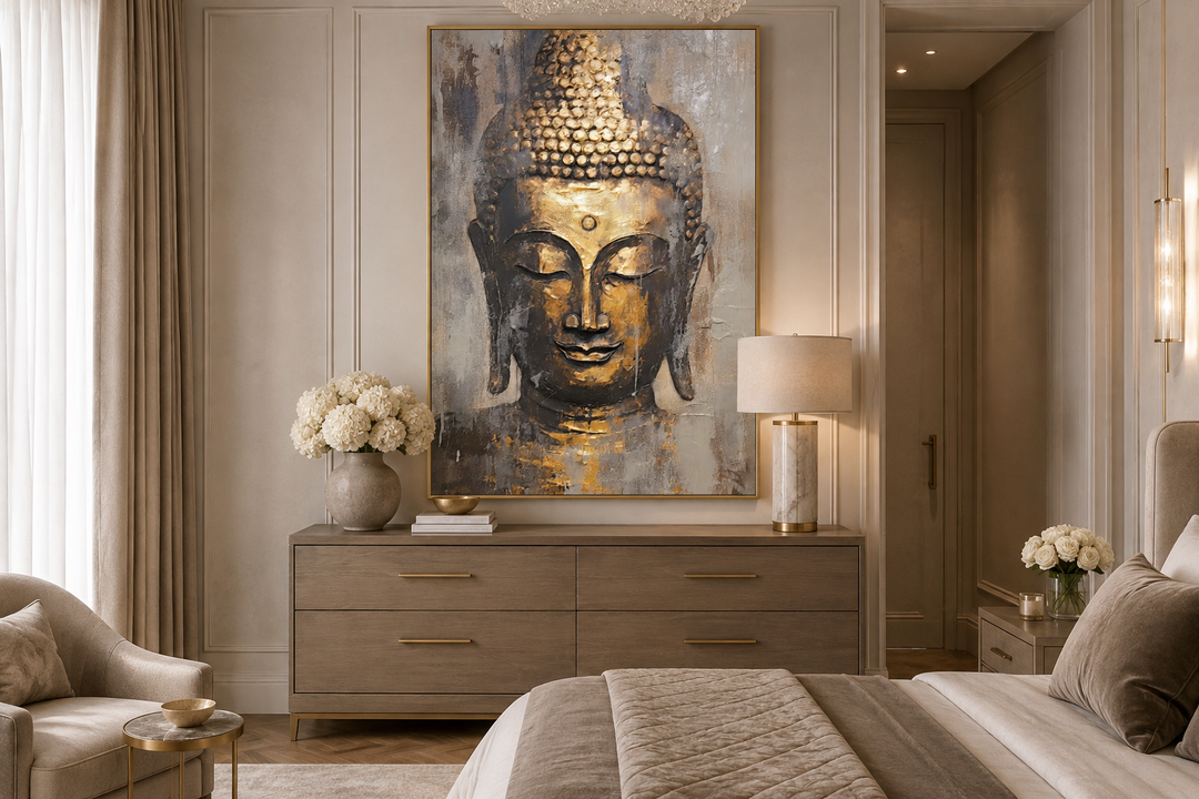 Golden Buddha Indian Framed Canvas Wall Art