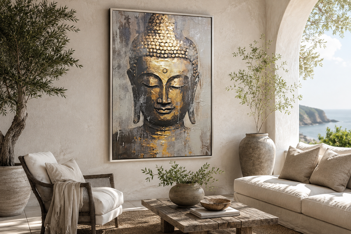 Golden Buddha Indian Framed Canvas Wall Art