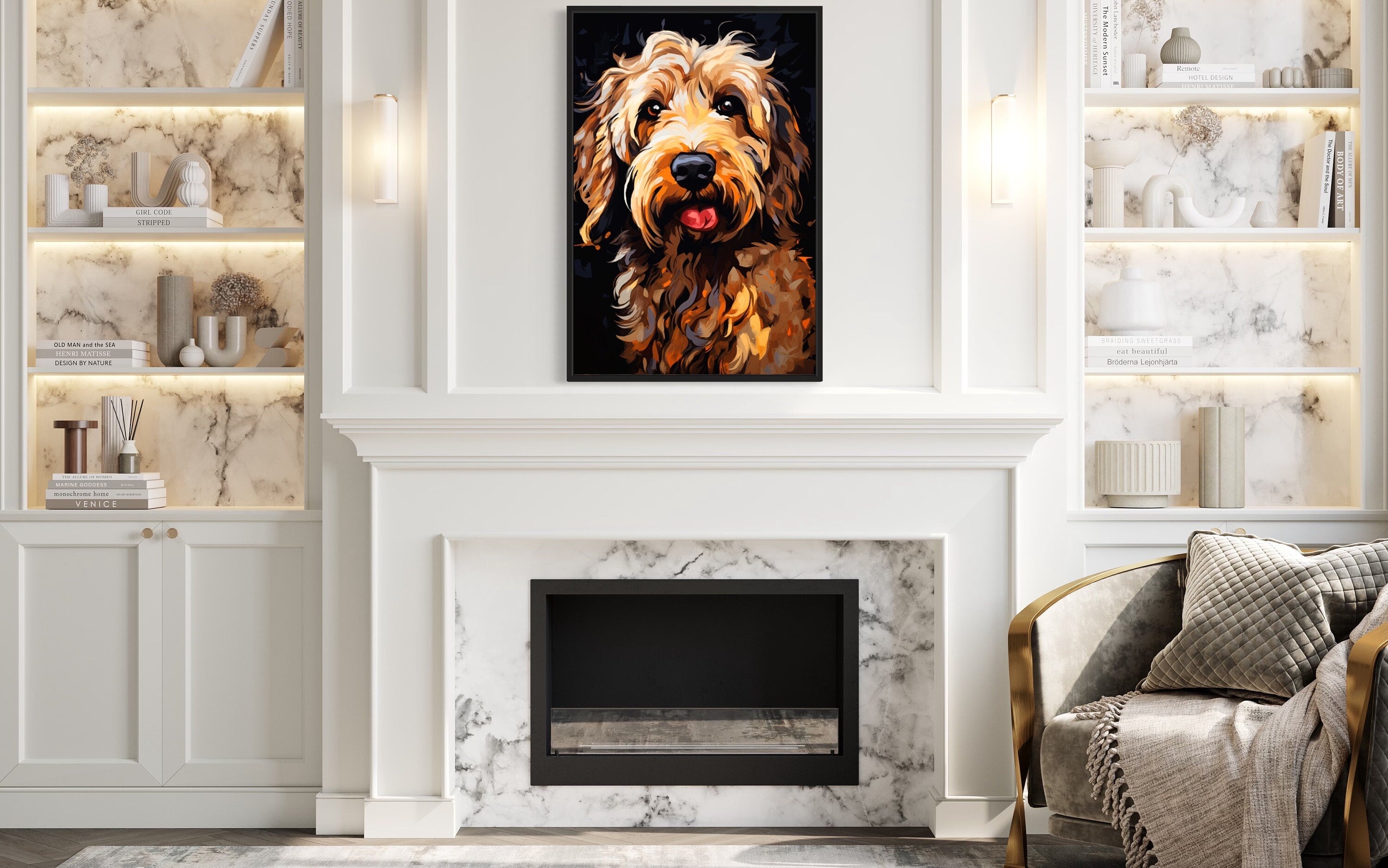 Goldendoodle Pop Art Canvas Wall Art | Vibrant Dog Portrait – Wall
