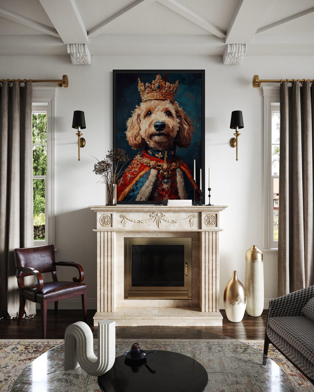 Goldendoodle With Crown Royal Portrait Wall Art