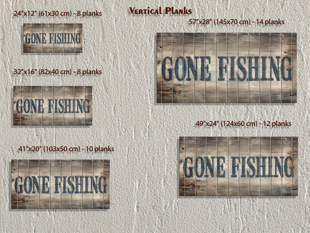 Gone Fishing Distressed Wood Wall Art Sign