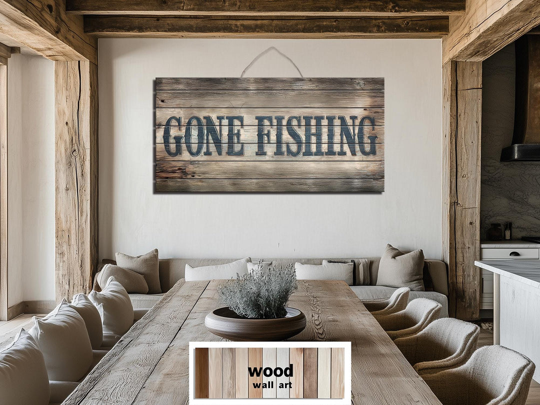 Gone Fishing Distressed Wood Wall Art Sign