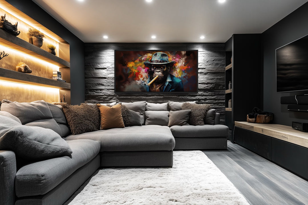 Gorilla Wall Art – Colorful Gorilla Painting | Framed Canvas Print for Man Cave Decor