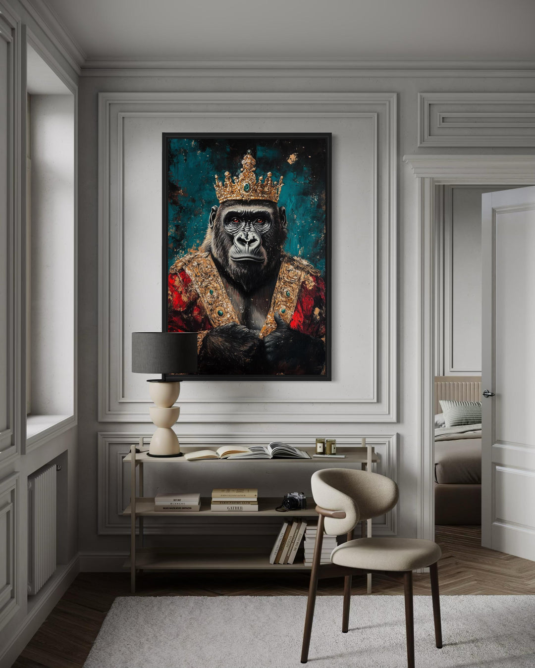 Gorilla With Crown And Robe Victorian Portrait Wall Art