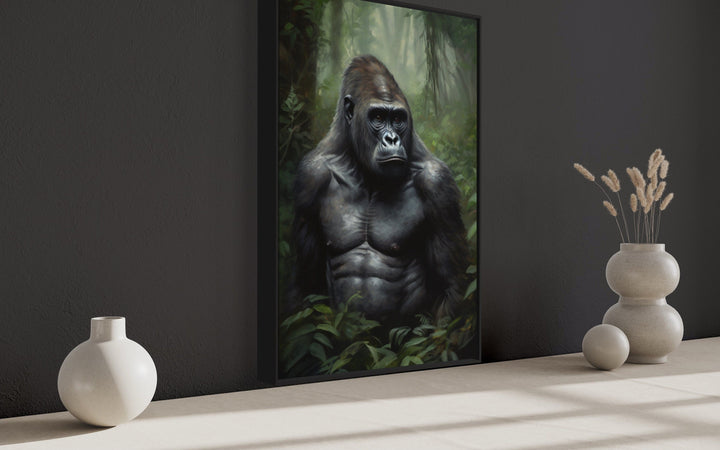 Gorilla in The Jungle Framed Canvas Wall Art