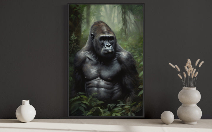 Gorilla in The Jungle Framed Canvas Wall Art