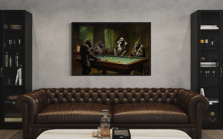 Gorillas Playing Billiards Framed Pool Room Canvas Wall Art