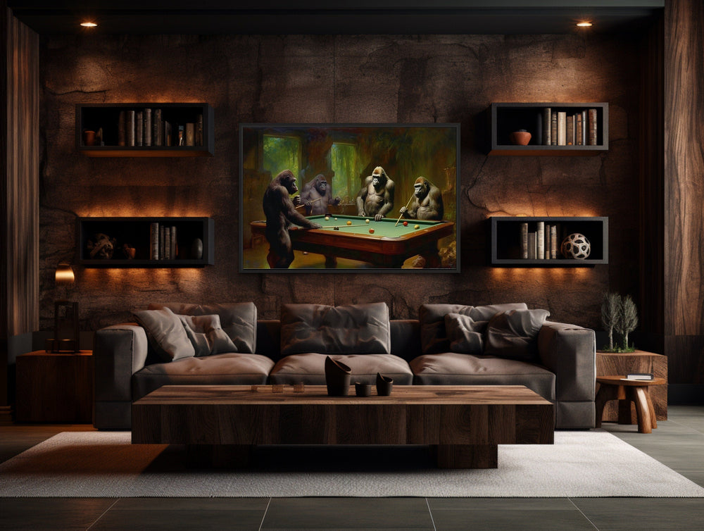 Gorillas Playing Billiards Framed Pool Room Canvas Wall Art