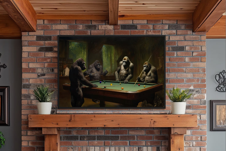 Gorillas Playing Billiards Framed Pool Room Canvas Wall Art