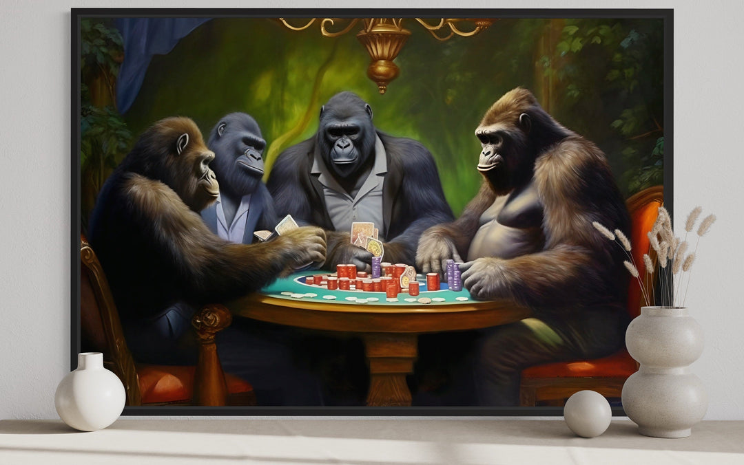 Gorillas Playing Poker Man Cave Wall Art