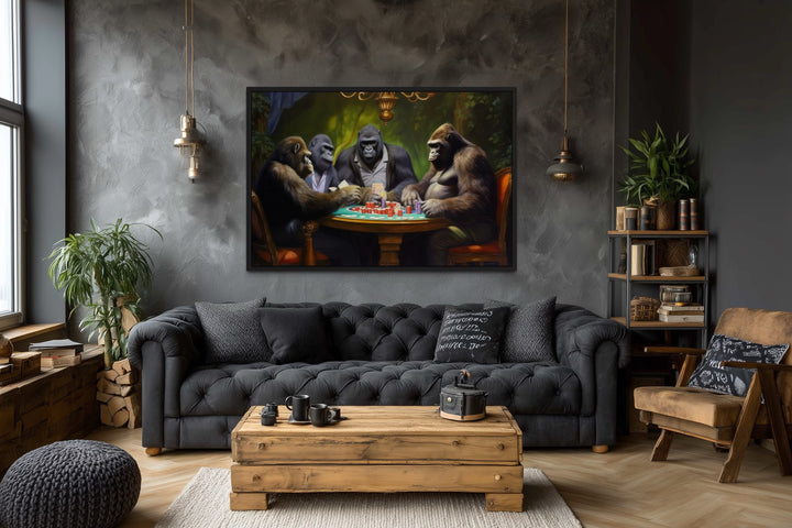 Gorillas Playing Poker Man Cave Wall Art