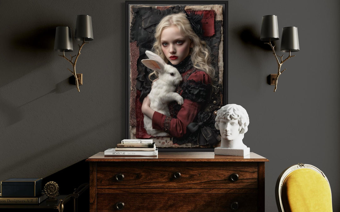 Gothic Alice In Wonderland With White Rabbit Wall Art