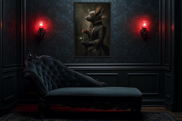 Gothic Bat Portrait in Victorian Dress Canvas Wall Art