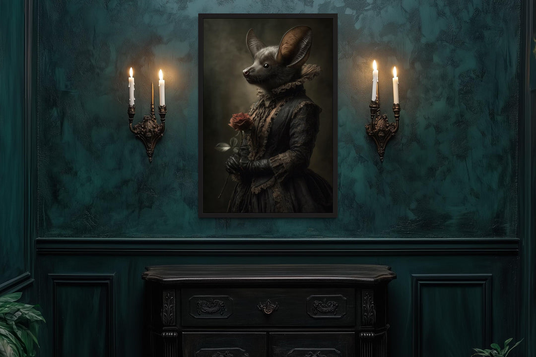 Gothic Bat Portrait in Victorian Dress Canvas Wall Art