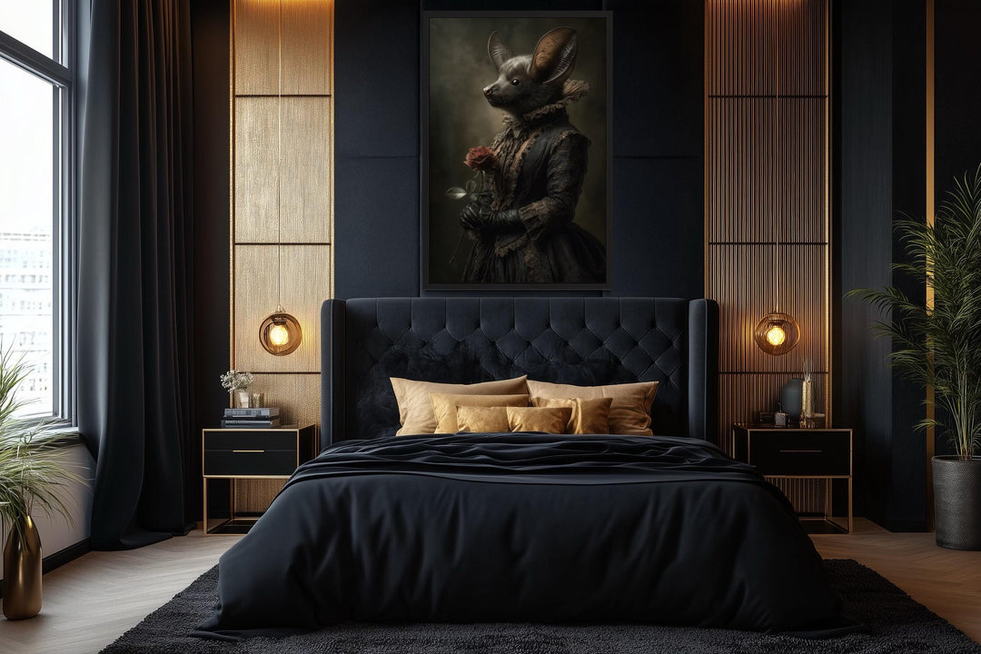 Gothic Bat Portrait in Victorian Dress Canvas Wall Art