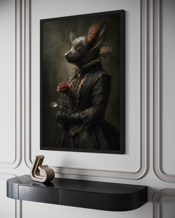 Gothic Bat Portrait in Victorian Dress Canvas Wall Art