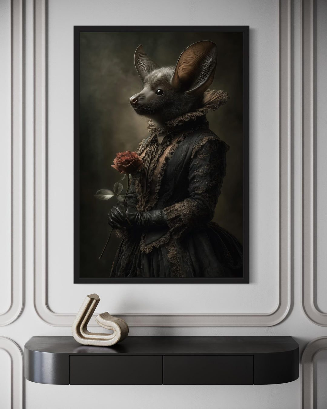 Gothic Bat Portrait in Victorian Dress Canvas Wall Art