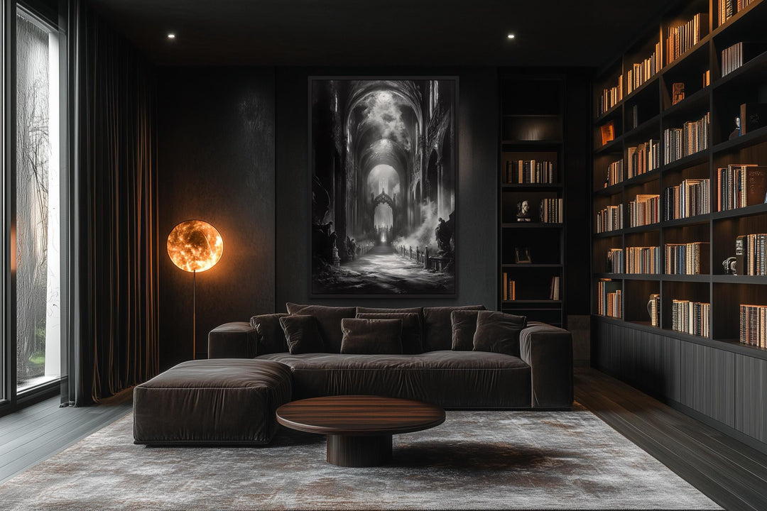 Gothic Cathedral Interior Black and White Wall Art