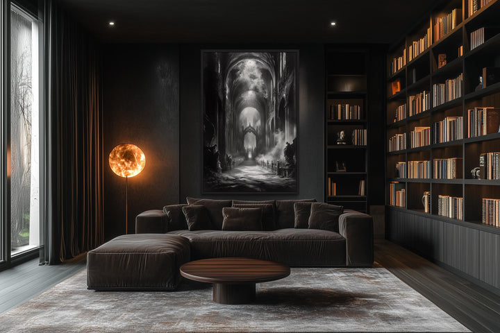 Gothic Cathedral Interior Black and White Wall Art