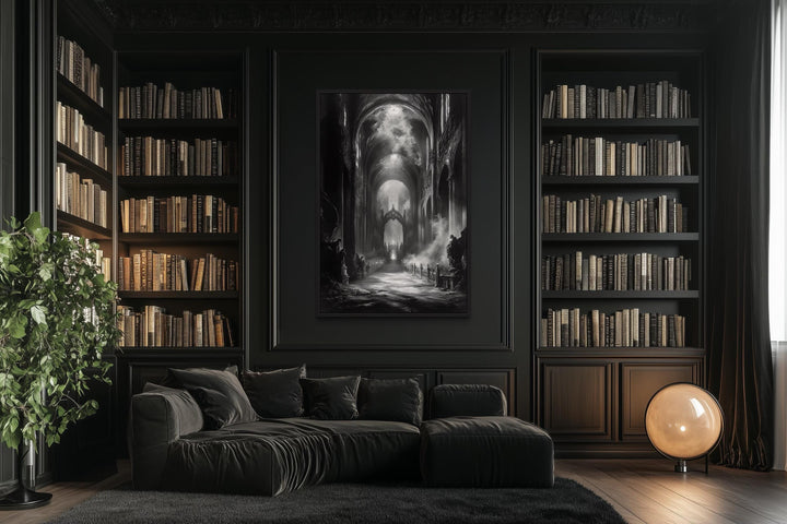 Gothic Cathedral Interior Black and White Wall Art