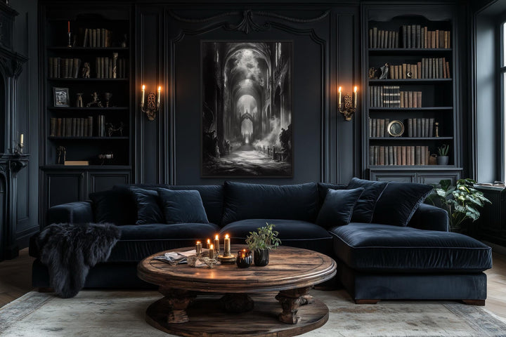 Gothic Cathedral Interior Black and White Wall Art
