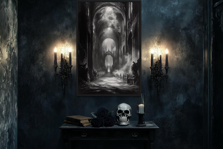 Gothic Cathedral Interior Black and White Wall Art