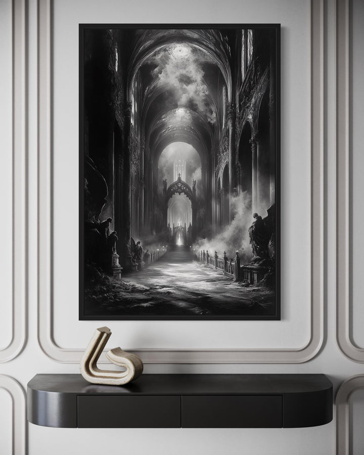 Gothic Cathedral Interior Black and White Wall Art