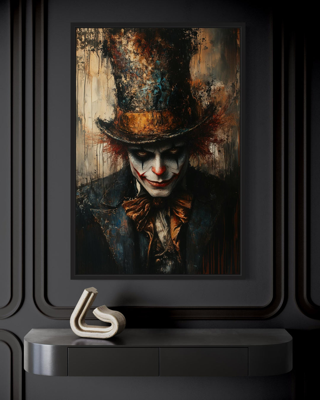 Gothic Clown Portrait Framed Canvas Wall Art