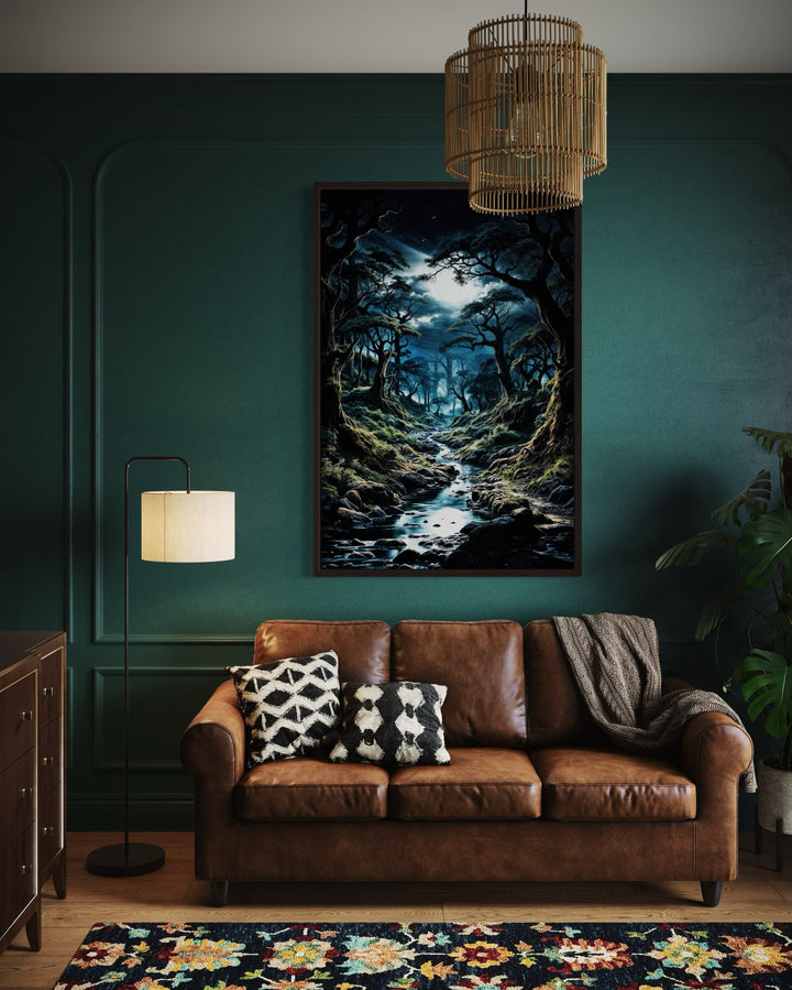 Gothic Dark Moonlit Forest Framed Canvas Wall Art