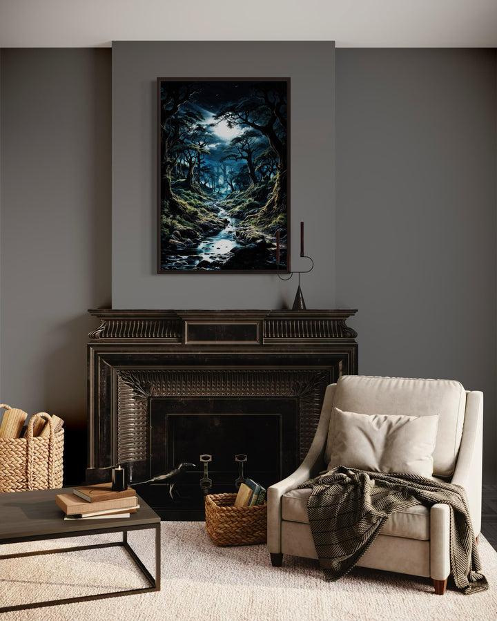 Gothic Dark Moonlit Forest Framed Canvas Wall Art