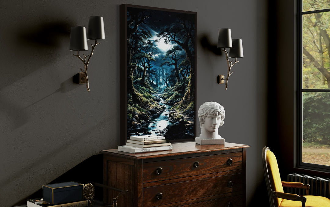 Gothic Dark Moonlit Forest Framed Canvas Wall Art