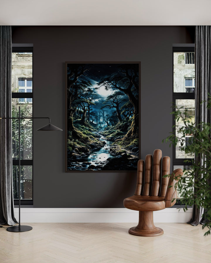 Gothic Dark Moonlit Forest Framed Canvas Wall Art